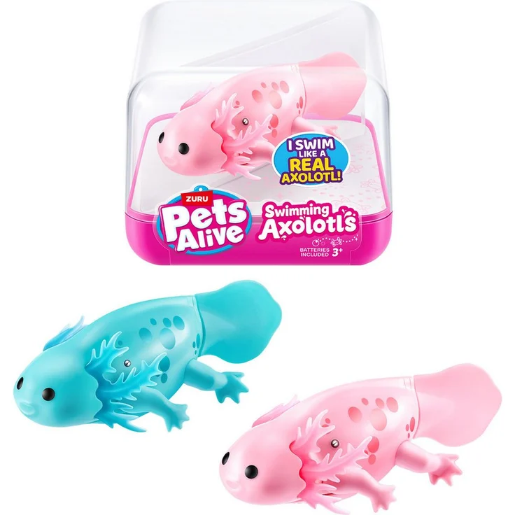 ZURU Pets Alive Swimming Axolotls, Kuscheltier mit wasseraktivierter Schwimmtechnologie, Überraschungsfarbe