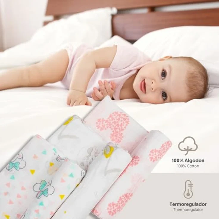 Interbaby MN018 Pack 3 Gaze Baumwolle Disney Minnie Mouse, weiß, 100 g – Bild 5