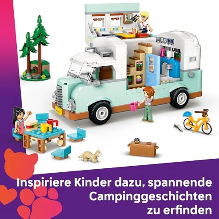 LEGO Friends Wohnmobil, Bauset mit 3 Minifiguren und Frettchen Tierfigur, kreatives Spielset für Camping-Abenteuer, Geschenk für Mädchen ab 7 Jahren – Bild 5