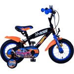 Volare Kinderfahrrad Hot Wheels 12 Zoll, 1 Gang, ohne Schaltung, schwarz-Blau-Orange, mit Handbremsen und geschlossenem Kettenschutz