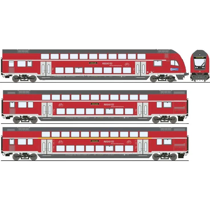 Roco 6220144 H0 3er-Set Doppelstockwagen der DB AG, inklusive 1./2. Klasse und Steuerwagen, grau
