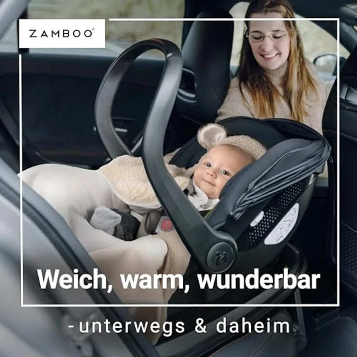 Zamboo Fußsack Teddy - Beige, Kuschelige Baby Einschlagdecke mit Öhrchen & Gurtschlitzen für Babyschalen – Bild 9