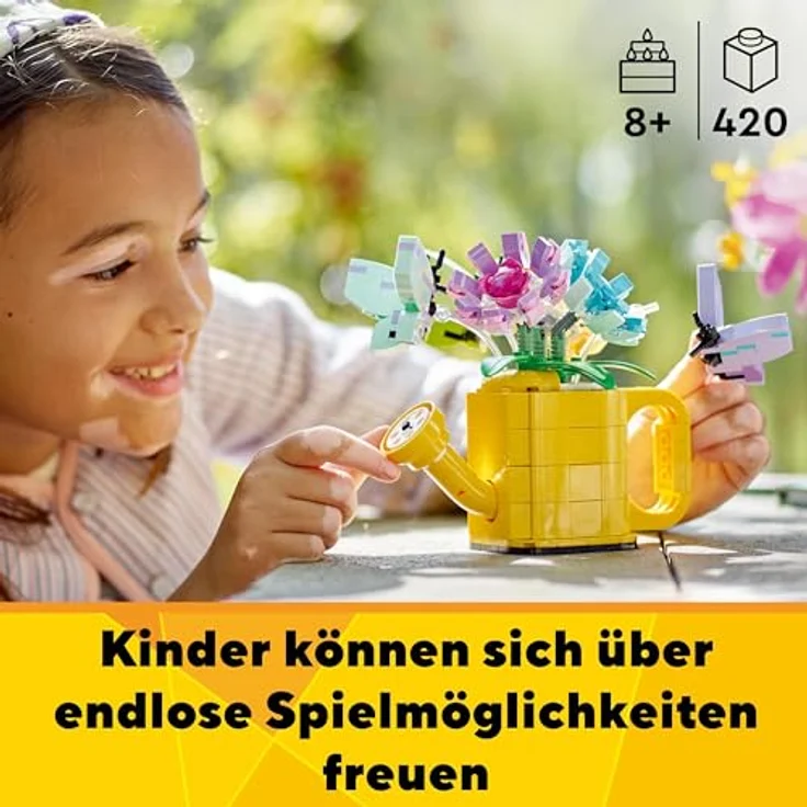 LEGO Creator 3in1 Gießkanne mit Blumen Set, Kinderzimmer-Deko, Baue eine Gießkanne mit Blumenstrauß, Gummistiefel oder 2 Spielzeug-Vögel, kreatives Geschenk für Mädchen und Jungen ab 8 Jahren 31149 – Bild 2