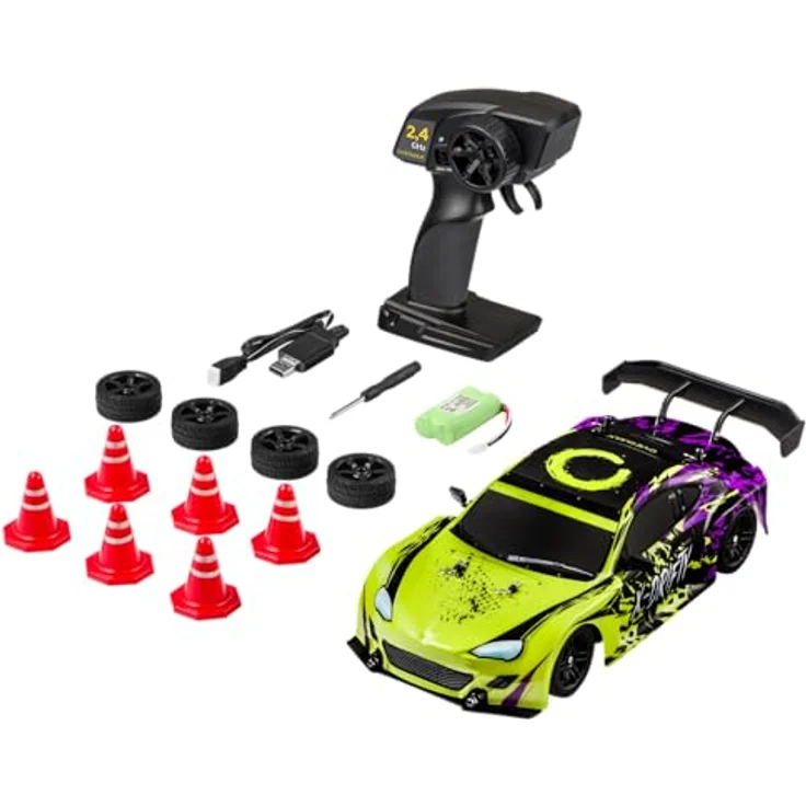 Overmax X-Drifty Ferngesteuertes RC Auto für Kinder ab 3 Jahren, Drift Car 1:16, 20 km/h, Reichweite bis zu 80 m, 4WD, 2 Batterien 500 mAh Radsatz, Hindernis-Set Aufkleber – Bild 2