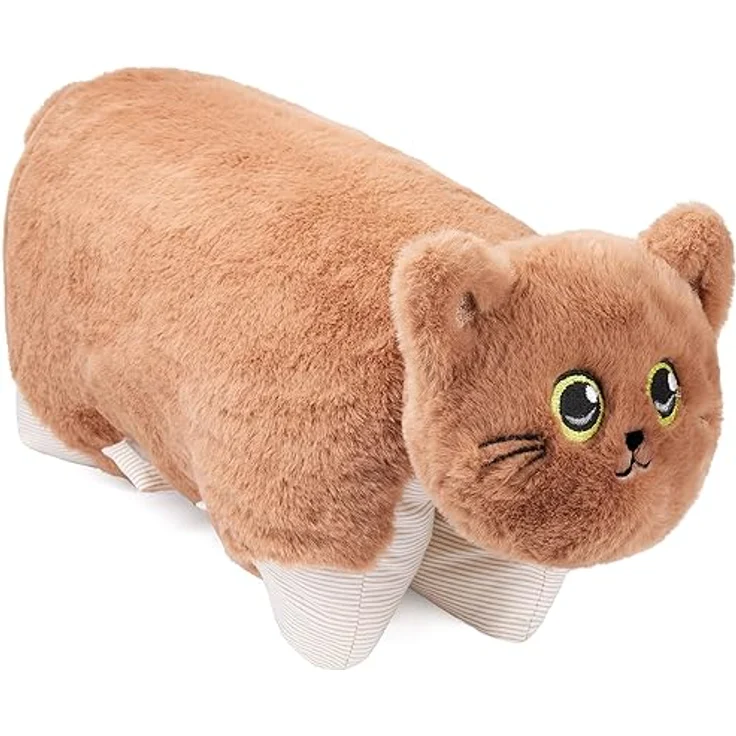 BRUBAKER Kuscheltier Katze - 2 in 1 Plüschtier und Kuschelkissen - 40 x 30 cm Beige Kuschelkatze mit Klettverschluss – Bild 6