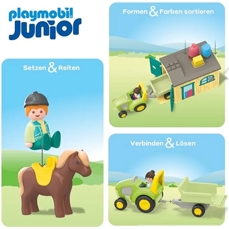 Playmobil® Konstruktions-Spielset Bauernhof-Abenteuer mit Traktor, Anhänger u. tier. Freunden (71656), (29 St), JUNIOR, Made in Europe – Bild 5