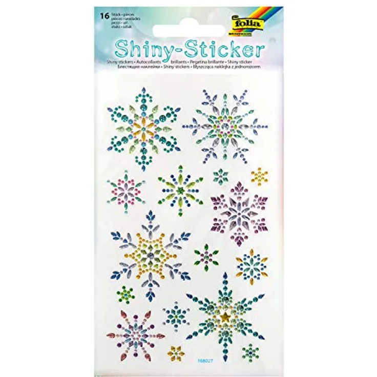 folia 18306 - Shiny Sticker, Snowflake, 16 Sticker, aus bunten Strasssteinen, in verschiedenen Motiven, einfach von der Folie abzuziehen