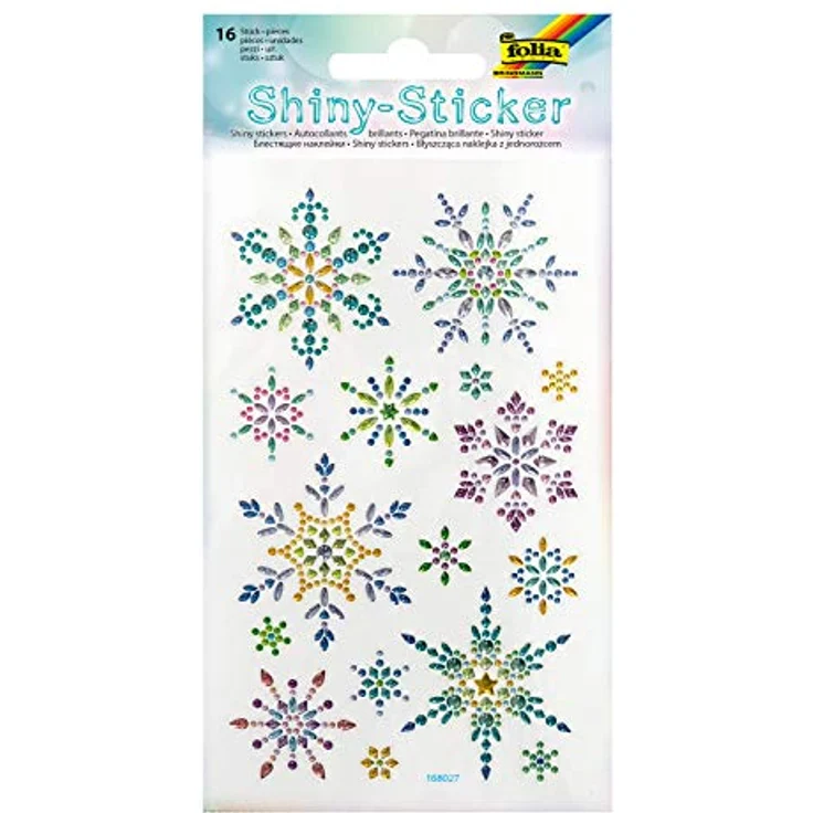 folia 18306 - Shiny Sticker, Snowflake, 16 Sticker, aus bunten Strasssteinen, in verschiedenen Motiven, einfach von der Folie abzuziehen