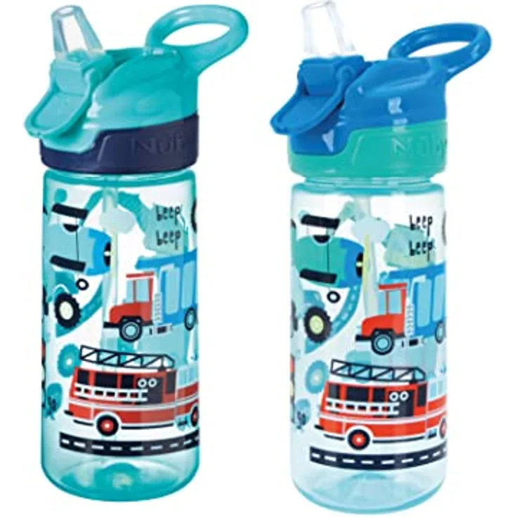 Nuby Super Quench, Auslaufsicherer Trinklernbecher für Babys, 540 ml mit Tragegriff, Blau, 2er-Pack, mikrowellen- und spülmaschinengeeignet