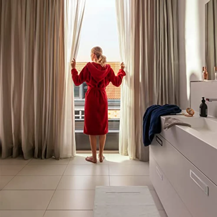 Möve Unisex-Bademantel Superwuschel Kapuze, Walkfrottee, Langform, ideal für Sauna & Spa, Uni – Bild 4