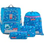 Step by Step Schulranzen-Set Space „Dolphin Finja“, 5-teiliges Rucksack-Set in blau mit Delfin-Design, ergonomisch, höhenverstellbar, 20L, inkl. reflektierenden Elementen und MAGIC MAGS