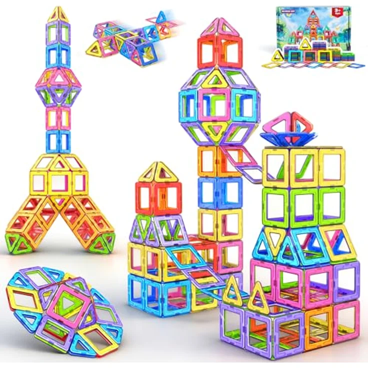 COOLJOY Magnetische Bausteine 40 Teile, Magnetspiel STEM mit farbenfrohen Plättchen für Kinder ab 3 Jahren, sicheres Konstruktionsspielzeug для Jungen und Mädchen – Bild 1