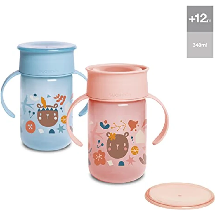 Suavinex 401196 Baby Training Cup mit Griffen und Anti-Tropf-System, 12 Monate, Forest Farbe Rosa - 340 ml - 121 g, Kindertrinkbecher - Lernbecher für die ersten Versuche beim Trinken - Spülmaschinengeeignet – Bild 4