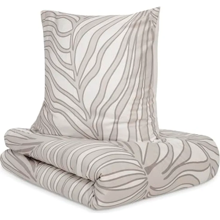 s.Oliver Mako Satin Bettwäsche 135x200 cm, 100% Baumwolle, beige mit Blattmuster, weich & anschmiegsam, mit Reißverschluss, maschinenwaschbar