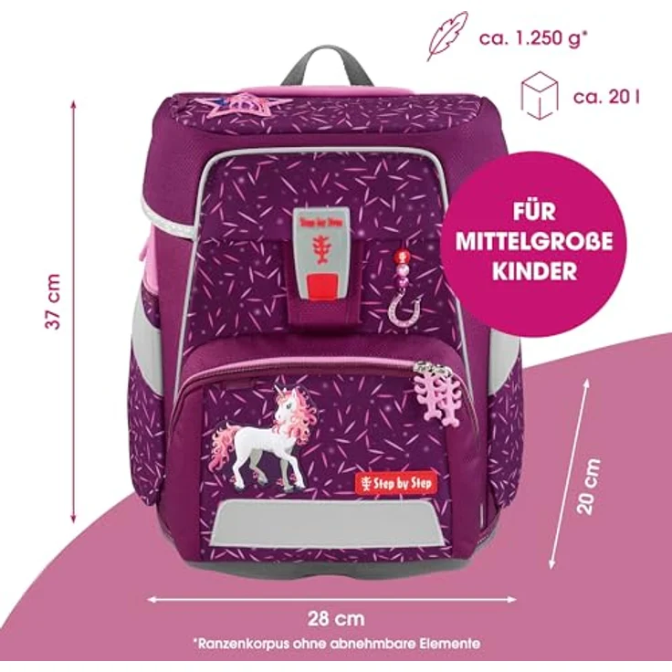 Step by Step Schulranzen-Set Space „Pretty Unicorn Nuala“, 5-teilig, rosa, ergonomischer Tornister mit Reflektoren, höhenverstellbar, 20L für Mädchen ab der 1. Klasse – Bild 2