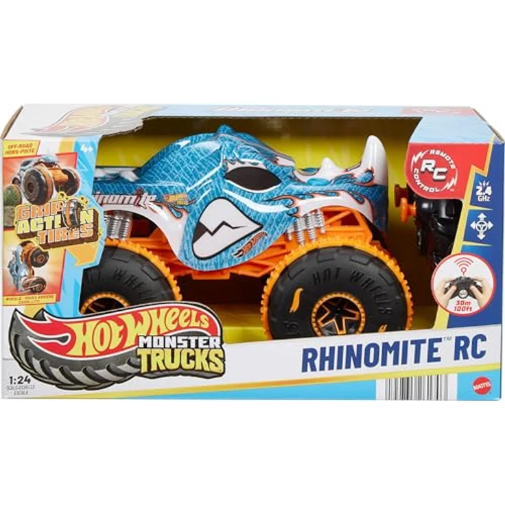 Hot Wheels RC-Monstertruck Rhinomite, Ferngesteuertes Auto mit Crash-Action in 1:24 Maßstab – Bild 6