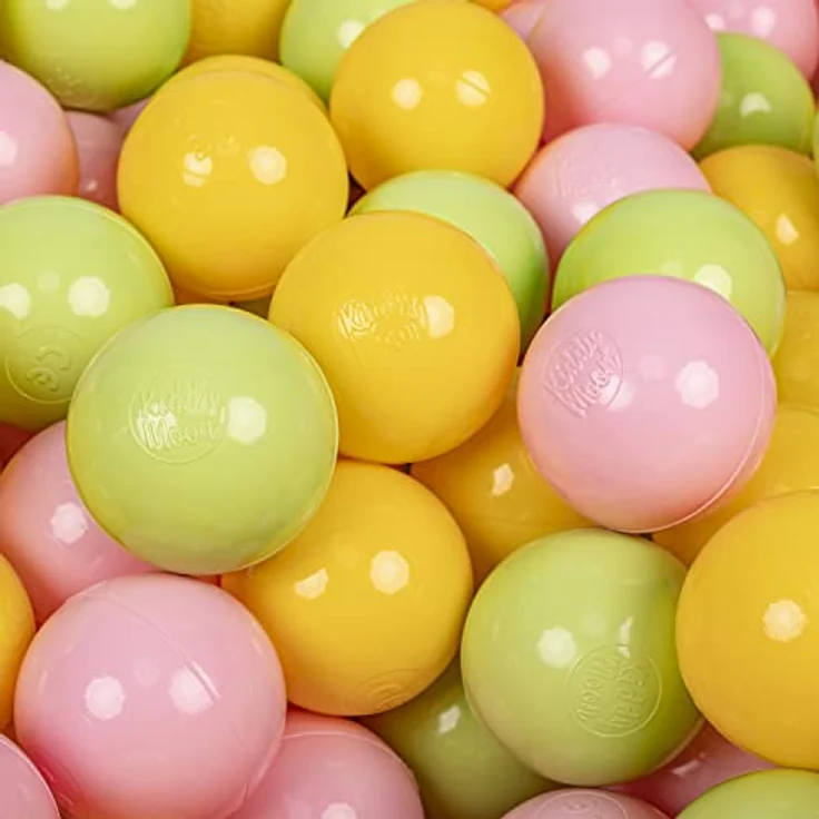 KiddyMoon 100 ∅ 7Cm Kinder Bälle für Bällebad, BPA-freie Plastikkugeln in Hellgrün/Gelb/Rosa, Made in EU – Bild 1