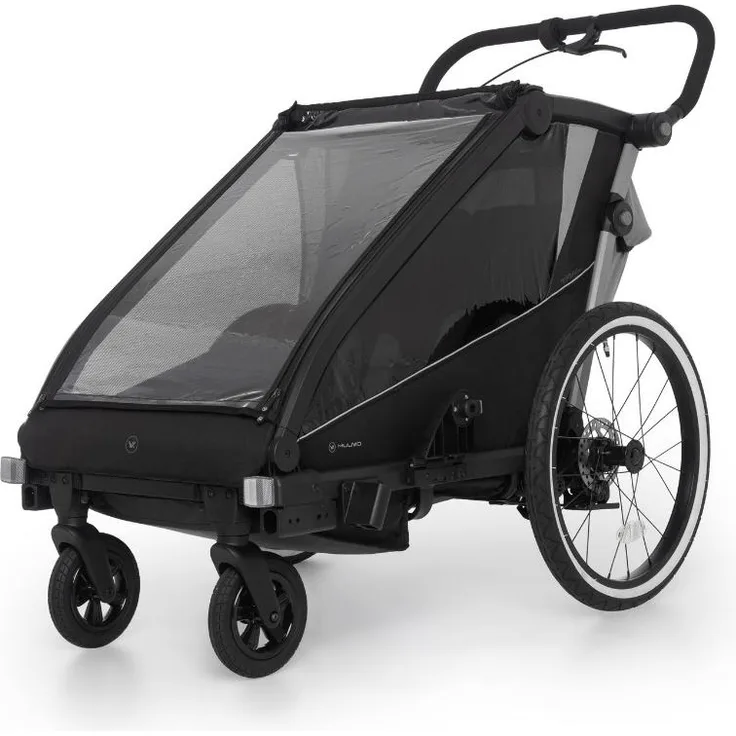 Muuvo Trail, Fahrradanhänger Kinderwagen Jogger 3in1, für 2 Kinder, grau, mit Federung und Sicherheitsflagge