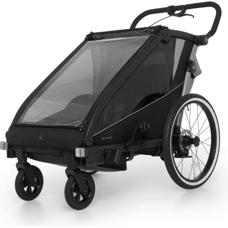 Muuvo Trail, Fahrradanhänger Kinderwagen Jogger 3in1, für 2 Kinder, grau, mit Federung und Sicherheitsflagge