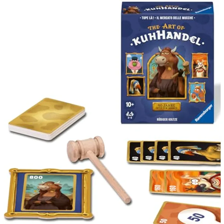 Ravensburger Kuhhandel 40th Birthday, Jubiläumsausgabe mit Holz-Versteigerungshammer und neuen Spielvarianten, für 3-5 Spieler ab 10 Jahren