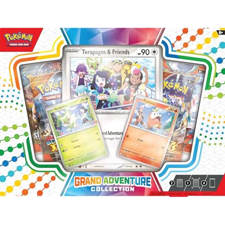 Pokémon TCG: Grand Adventure Collection, Sammelkarten Set mit 2 Folien-Promo-Karten (Sprigatito, Fuecoco) und 1 übergroßen Folien-Promo-Karte (Terapagos & Friends) sowie 4 Boosterpacks – Bild 1