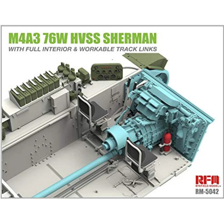 Rye Field Model M4A3 76W HVSS Sherman, Modellfahrzeug im Maßstab 1:35 mit vollständiger Innenausstattung, Höhe 28 cm, ideal für Modellbau-Enthusiasten – Bild 5