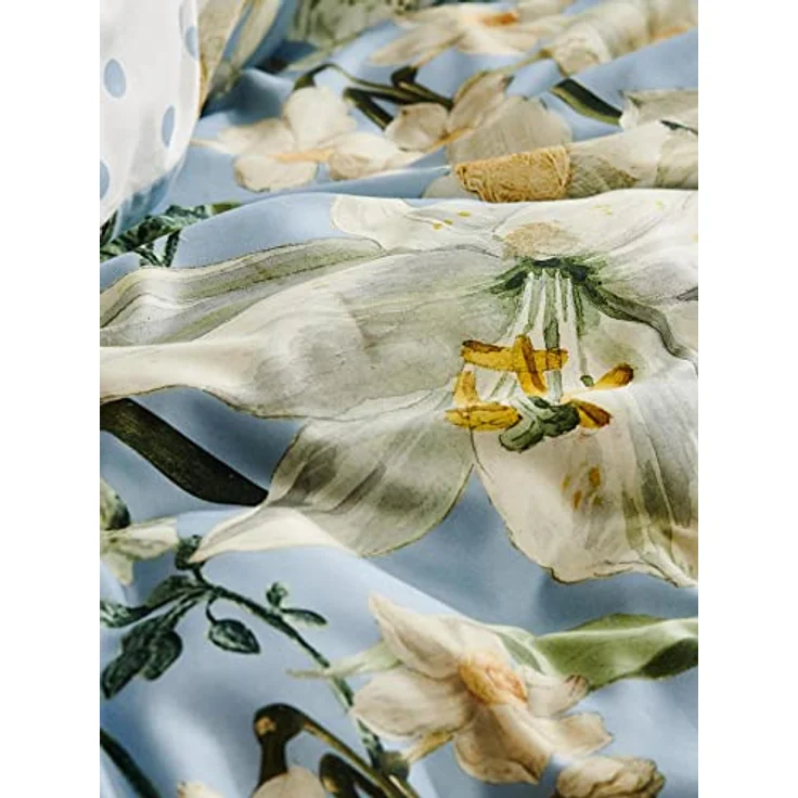ESSENZA Bettwäsche Rosalee Iceblue Satin Blumen Blüten Lilien Hortensien Floral Eisblau Punkte Gepunktet, Größe:155 cm x 220 cm, Farbe:Iceblue – Bild 5