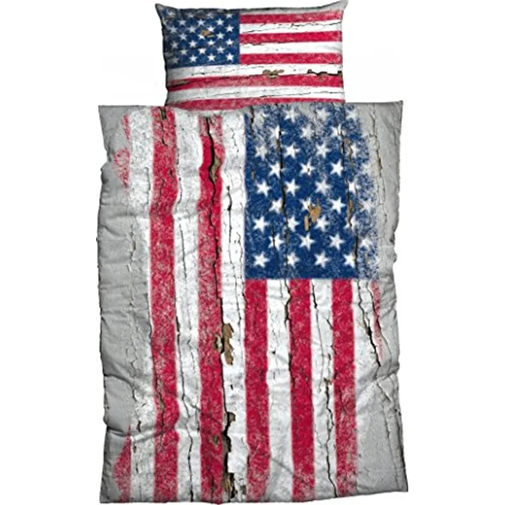 Casatex Bettwäsche Stars & Stripes aktueller Used Look, Renforcè, 155x220 cm + 80x80 cm, 2-TLG. Set, grau-rot-blau - Preisvergleich