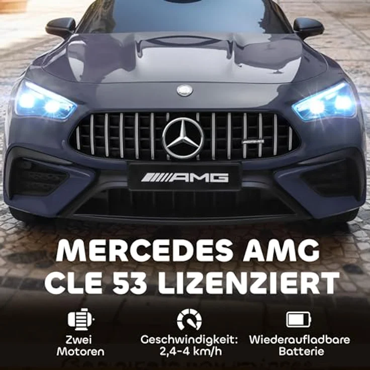 AIYAPLAY Kinder Elektroauto Mercedes-AMG, 12V mit 2,4 GHz Fernbedienung, 2 Motoren, sanftem Start/Stopp, MP3, LED-Beleuchtung, Federung, Hilfsräder, grau, für 3-6 Jahre – Bild 3