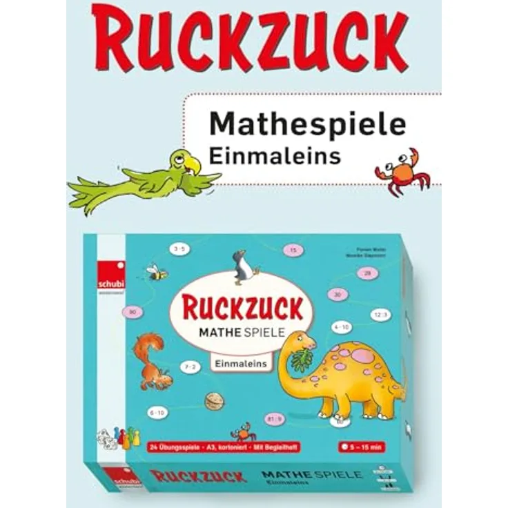 Schubi Lehrmittel Ruckzuck Mathespiele Einmaleins, Lernspiel mit 24 Übungsspielen auf kartonierten Spielplänen (A3) und 2 Zehnerwürfeln