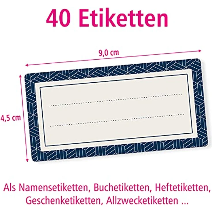 itenga 40x Buchetiketten Heftetiketten 9x4,5cm, selbstklebend Namensschild Aufkleber aus Haftpapier, Geometrie – Bild 2