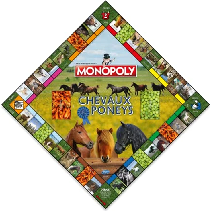 Winning Moves Monopoly Pferde und Ponys, Gesellschaftsspiel – Brettspiel – französische Variante mit 6 Sammelspielsteinen und 32 Boxen – Bild 3