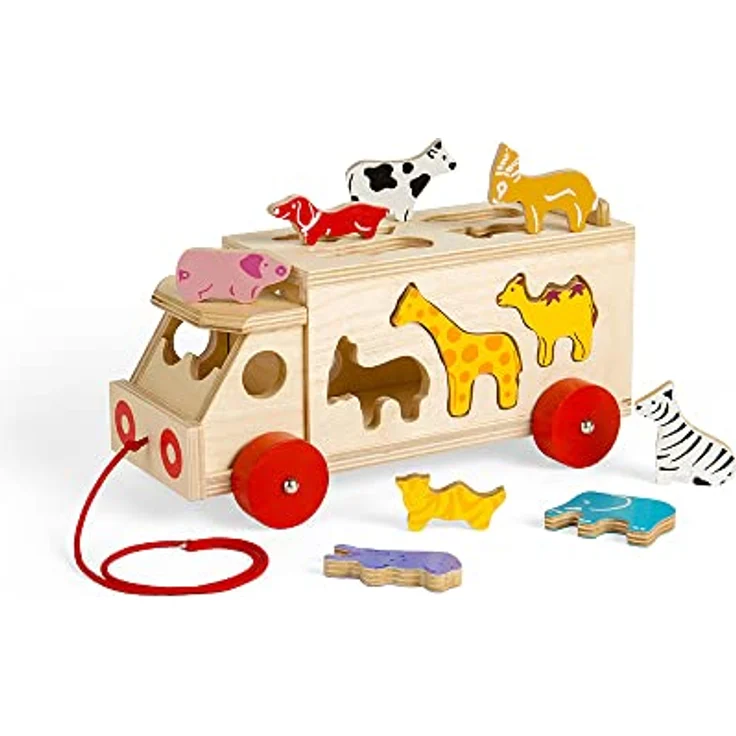 Bigjigs Wooden Shape Box Truck, Holzspielzeug mit 10 Tierlöchern und Ziehcord, für Kinder ab 18 Monaten – Bild 9