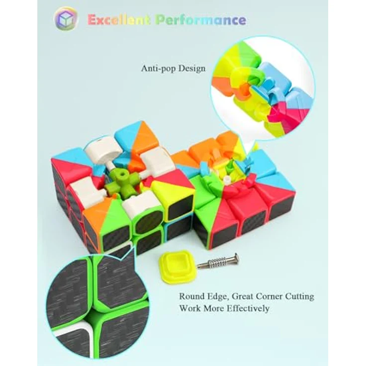 ROXENDA Zauberwürfel Set, Speed Cube Set mit 2x2 3x3 Pyramide Zauberwürfel, Einfaches Drehen und Glatt Spielen, Kohlefaser Version – Bild 2
