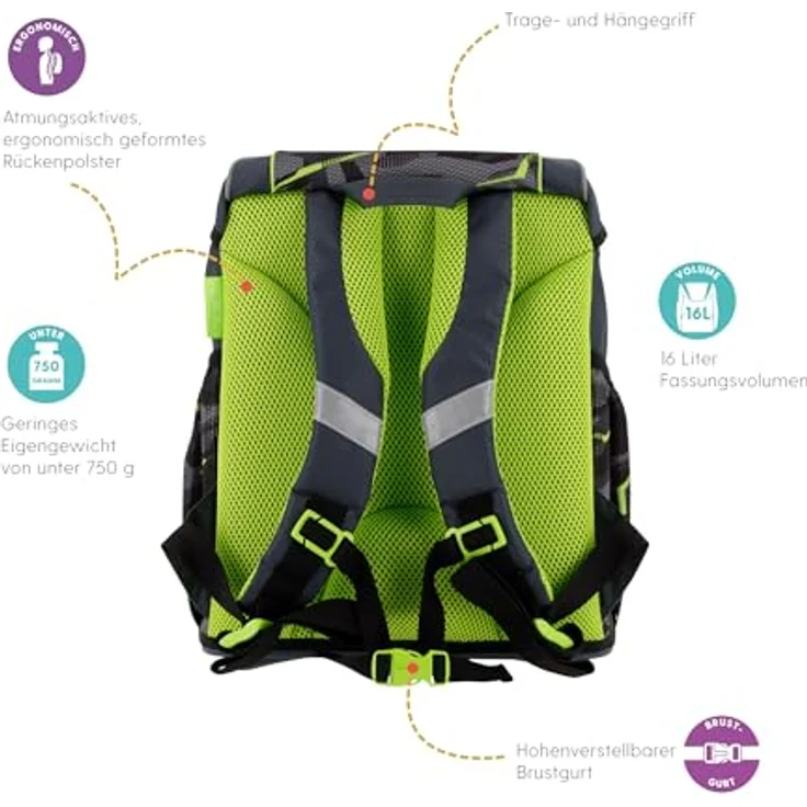 Herlitz Schulranzen Set 6-teilig Wild Panther, ergonomische ultraleichte Schultasche für 1. Klasse, 16 L, wasserabweisend, mit Sicherheitsreflektoren – Bild 5