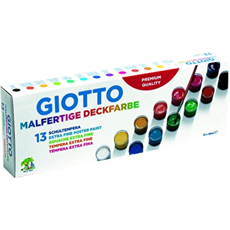 GIOTTO Temperafarbe, 13er Pack, geruchsneutrale Wasserbasis, 18 ml, mehrfarbig – Bild 1