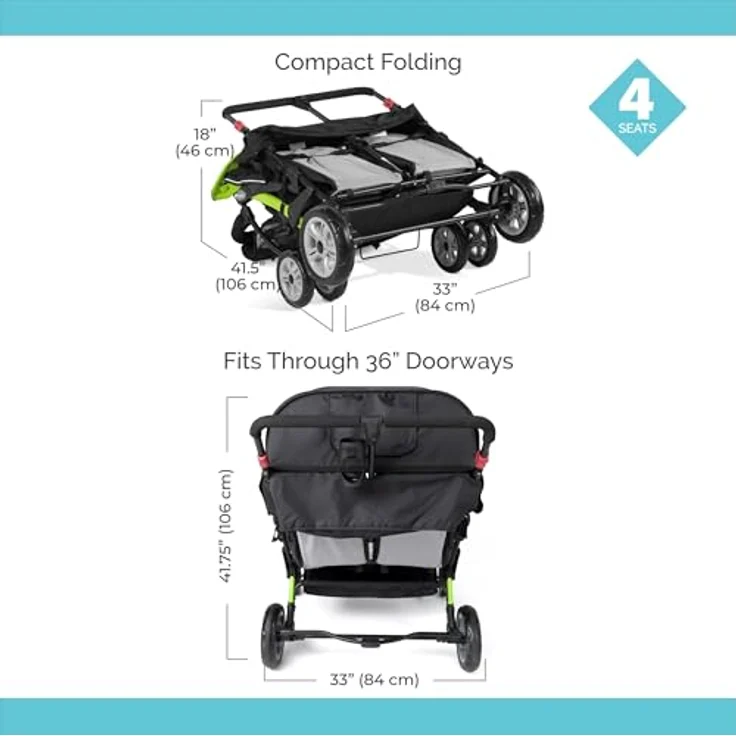 Gaggle Foundations Sport Quad Kinderwagen mit UV-Schutz Kinderwagen-Baldachin, 5-Punkt-Gurt, Fußbremse, Tubeless Gelände-Reifen (Limettengrün) – Bild 5