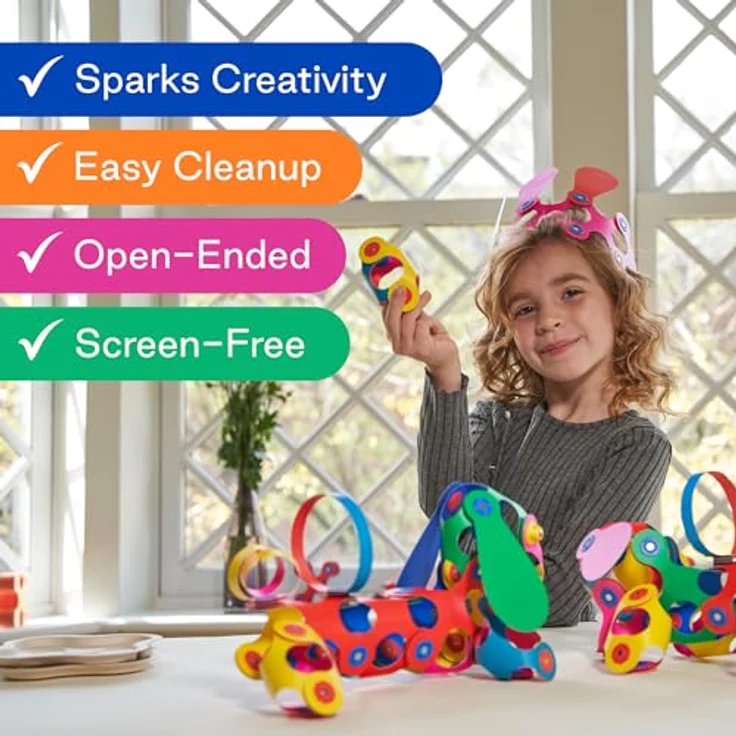 Clixo Kreativset Crew, 30-teiliges Bastelset mit flexiblen, magnetischen Formen, pink & gelb – Bild 3