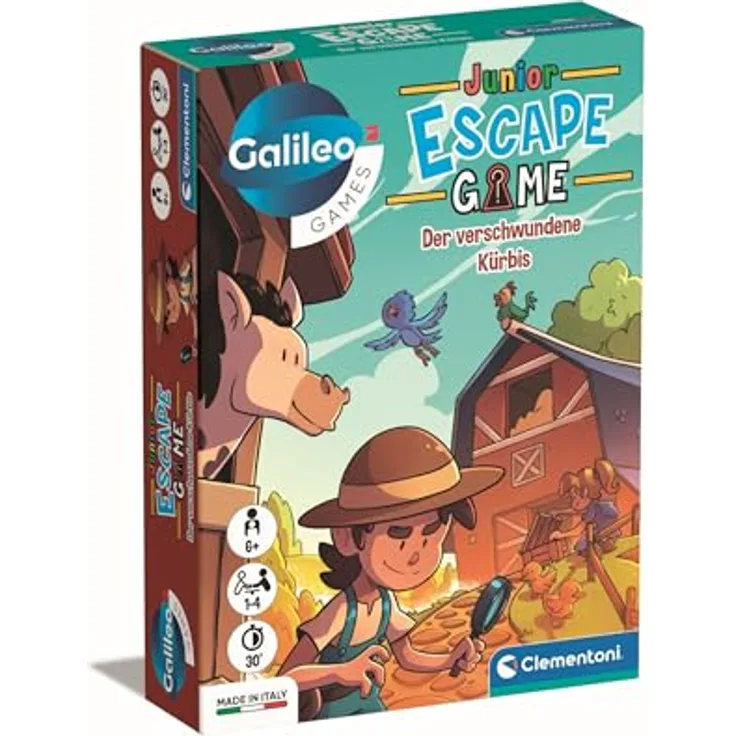 Clementoni Galileo Escape Game Junior - Der verschwundene Kürbis - Escape Spiel für Kinder ab 6 Jahren, Rätsel- und Detektivspiel für die ganze Familie