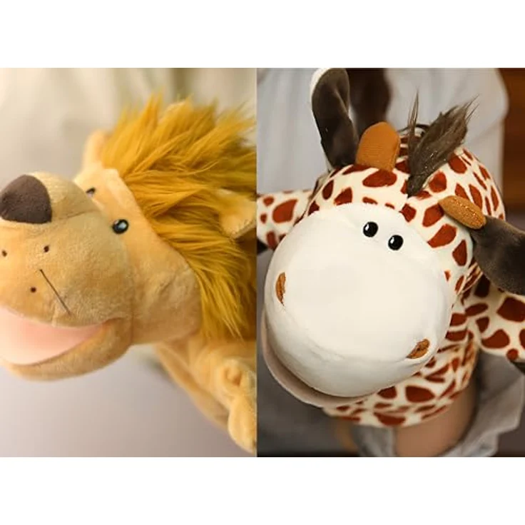 LOMTRATS Handpuppen Set, Wolf, Tiger, Löwe und Affe mit beweglichen Münder, 25 cm, ideal für Geschichtenerzählen und als Geburtstagsgeschenk – Bild 1