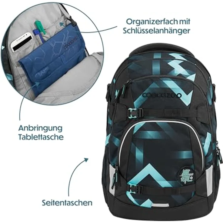 coocazoo Coocazoo MATE, Schulrucksack mit Ergonomischen Schulterträgern, 4 Fächern und Wasserabweisenden Reißverschlüssen, Laser Lights – Bild 8