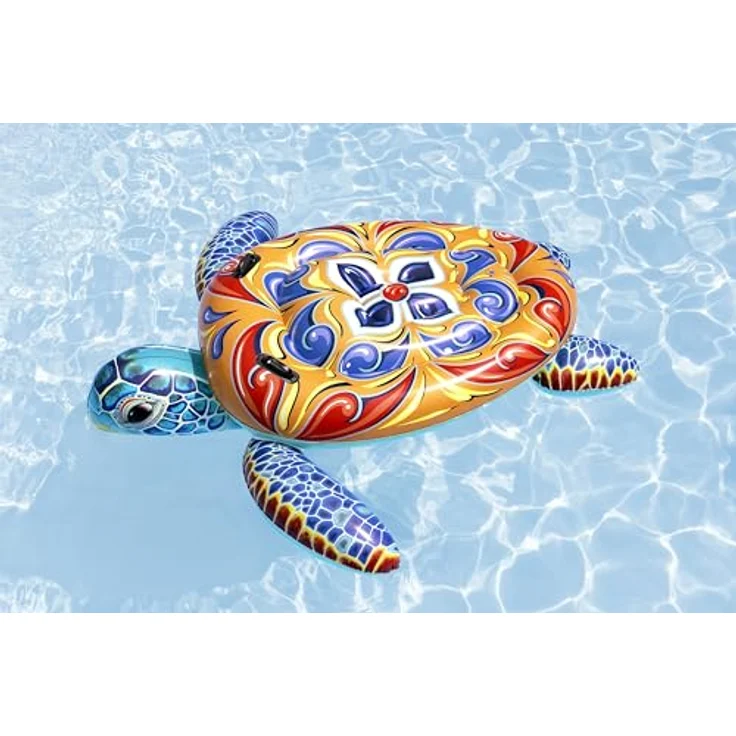 Bestway Schwimmtier Mediterranean Turtle, 186 x 168 x 42 cm, PVC, Majolika-Design, Robuste Haltegriffe, Sicherheitsventile, Inkl. Reparaturflicken, Ab 3 Jahren – Bild 4