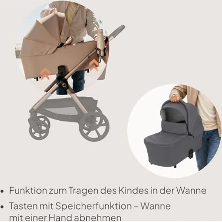 Lionelo Carmine 3in1 Kombikinderwagen mit i-Size Autositz, Babywanne & Buggy, GravelTech Räder, Federung, UPF50+, Grau – Bild 8