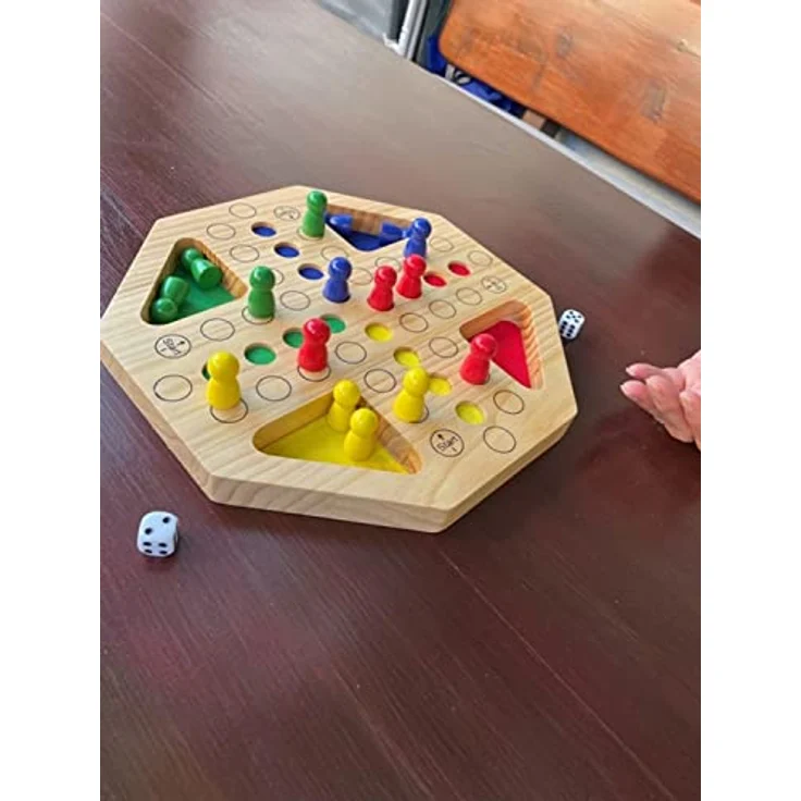 GICO Holz Ludo Spiel XL - Brettspiel für die ganze Familie, stabile Ausführung, große Figuren – Bild 2