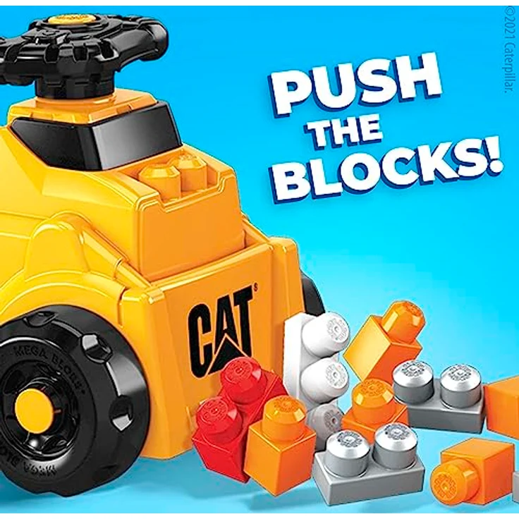 MEGA HDJ29 - Mega Bloks CAT Rutschfahrzeug, Bauspielzeug für Kleinkinder, 10 große Bauklötze, 1 Aufsitzfahrzeug mit freidrehendem Lenkrad & 4 Bauflächen, Konstruktionsspielzeug für Kinder ab 1 Jahr – Bild 3