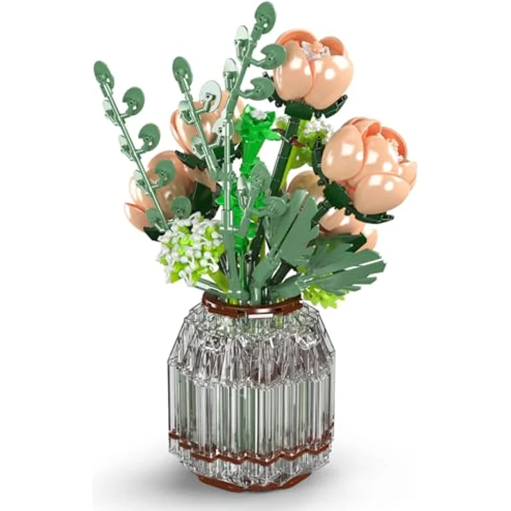 Mould King 24109 Rosenstrauß Baustein Vasen Set, kreatives Bastelset mit realistischen unvergänglichen Blumen für stilvolle Wohnraumdekoration, 981 Teile – Bild 4