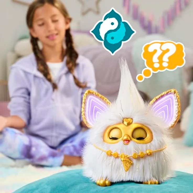 Hasbro Furby Gold Glam, interaktives Funktionsplüschspielzeug mit 5 Modi und über 600 Sätzen, gold – Bild 7