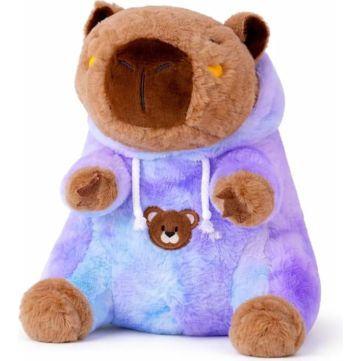 SOMA Capybara Kuscheltier 25 cm, Plüsch Tierfigur in Blau mit buntem Hoodie, weiches Stofftier für Kinder, Geschenkidee & Deko