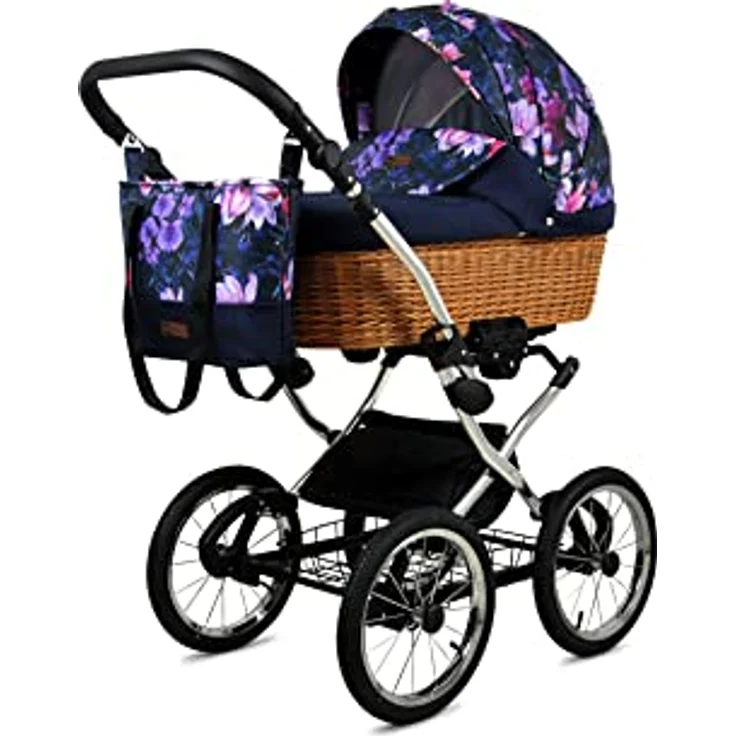 BabyLux ALU 2in1 Kinderwagen - Multifunktionaler Kinderwagen für Neugeborene und Kleinkinder, 59x105x125cm, Max. 15kg, Royal Magnolia Silver Frame – Bild 2