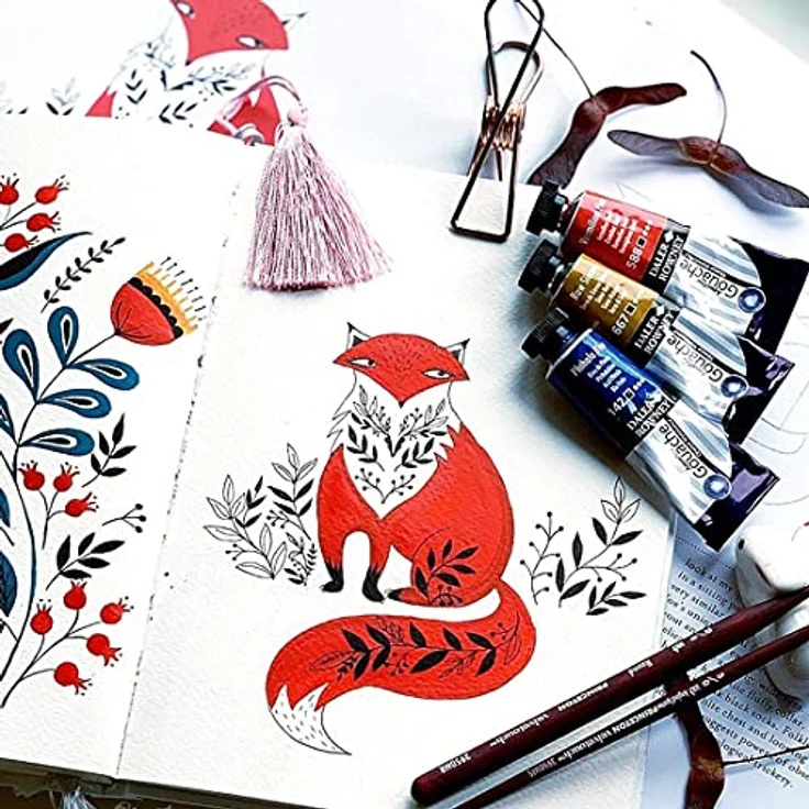 Daler Rowney Aquafine Gouachefarbe Einführungsset, 12 hochpigmentierte Farben à 15 ml Tuben, wasserbasierte, deckende Aquarellfarben für Leinwand und Papier – Bild 5